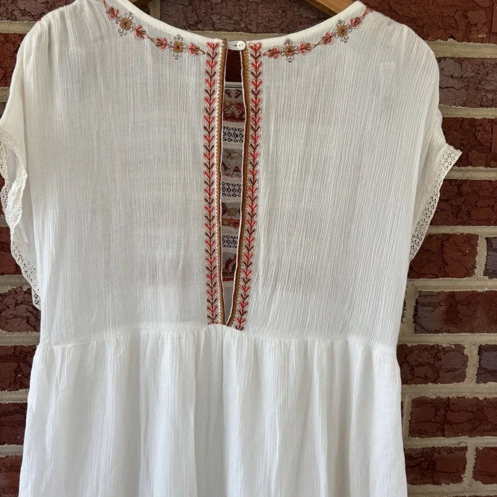 Free People Sunrise Wanderer Mini Dress Women's S Floral Embroidered Gauze Sheer